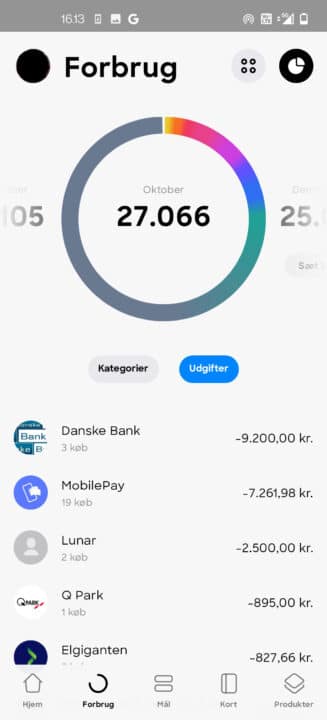 lunar bank udgifter screenshot